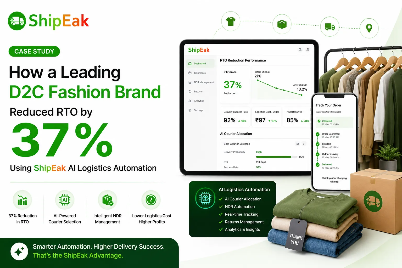 Case Study 3-How a Leading D2C Fashion Brand Reduced RTO by 37% Using ShipEak AI Logistics Automation